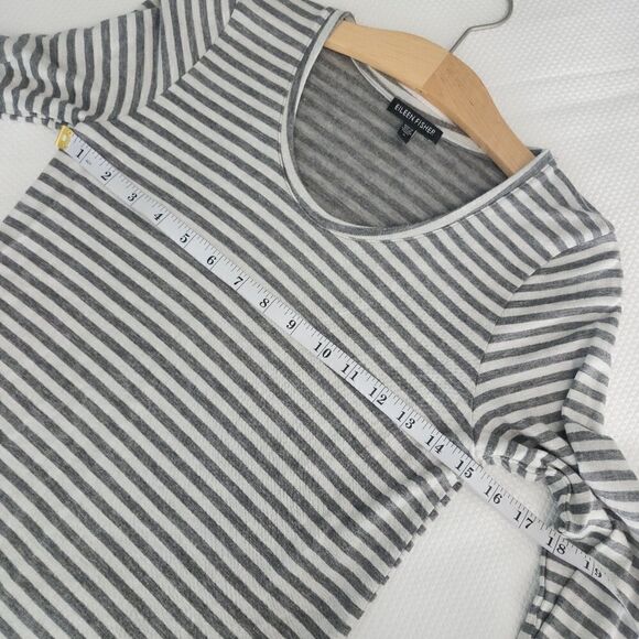 Eileen Fisher micromodal and cashmere blend long sleeve stripe layer blouse - Picture 7 of 11